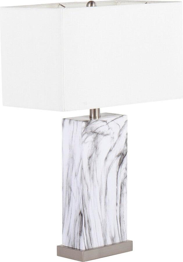 Lumisource Table Lamps - Cory Contemporary Table Lamp In White Marble & Stainless Steel With White Linen Shade