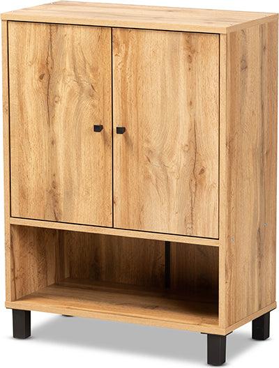 Wholesale Interiors Shoe Storage - Rossin Oak Brown Finished Wood 2-Door Entryway Shoe Storage Cabinet with Bottom Shelf