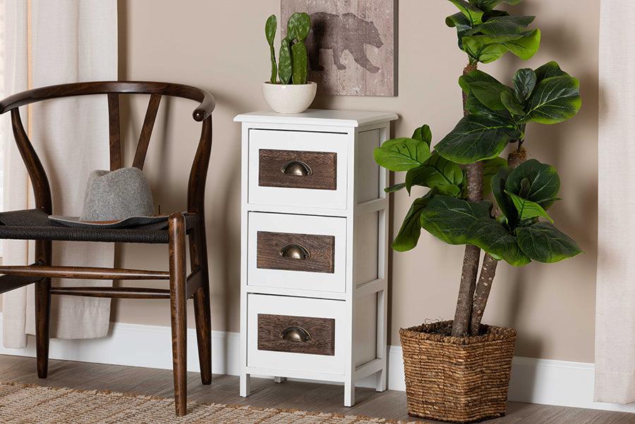 Wholesale Interiors Bedroom Organization - Fanning Modern and Contemporary Two-Tone White and Brown Wood 3-Drawer Storage Unit