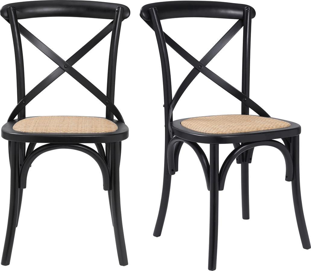 Euro Style Dining Chairs - Neyo Side Chair in Black with Natural Rattan Seat - Set of 2
