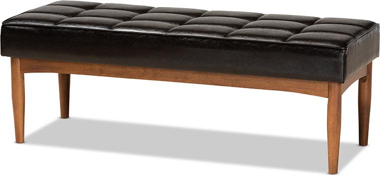 Wholesale Interiors Benches - Sanford Dark Brown Faux Leather Upholstered and Walnut Brown Finished Wood Dining Bench