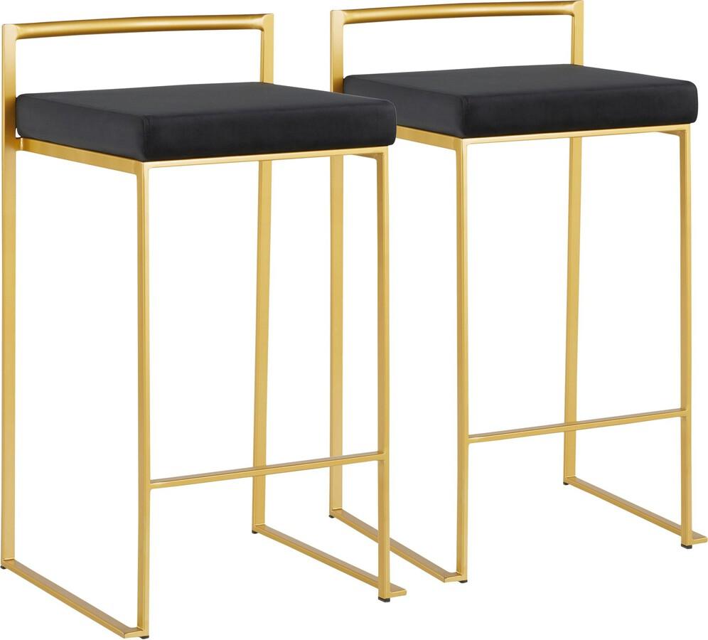 Lumisource Barstools - Fuji Contemporary Counter Stool in Gold with Black Velvet Cushion - Set of 2