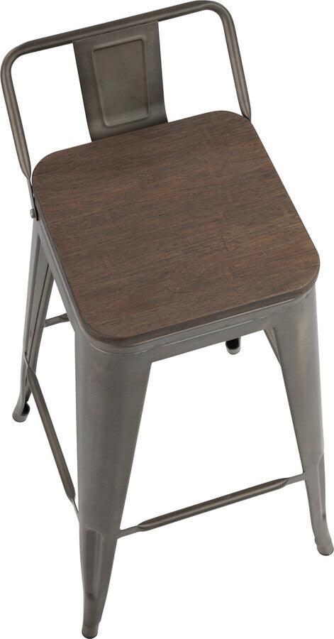 Lumisource Barstools - Oregon Industrial Low Back Barstool in Antique and Espresso - Set of 2