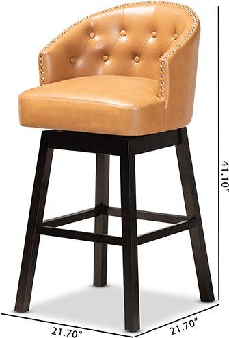 Wholesale Interiors Barstools - Theron Tan Faux Leather Upholstered and Dark Brown Finished Wood 2-Piece Swivel Bar Stool Set