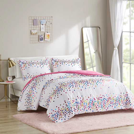 Olliix.com Comforters & Blankets - Rainbow Iridescent Metallic Dot Comforter Set White Full/Queen