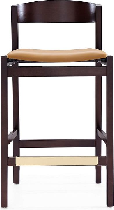 Manhattan Comfort Barstools - Klismos 36.75 in. Camel and Dark Walnut Beech Wood Counter Height Bar Stool (Set of 3)
