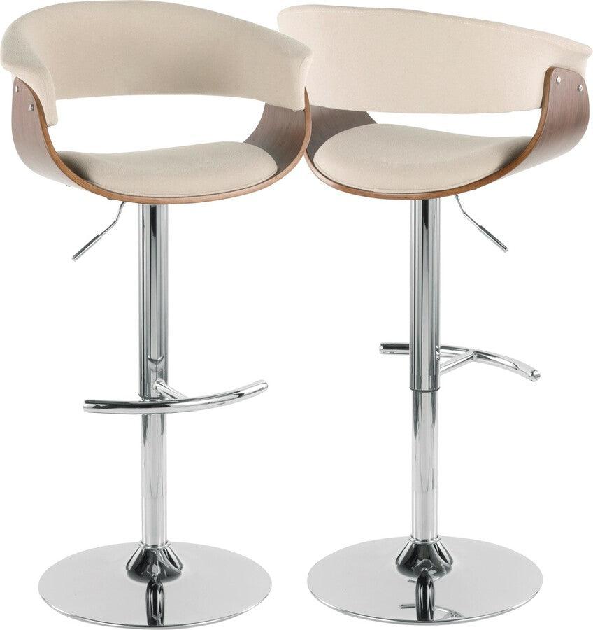 Lumisource Barstools - Vintage Mod Adjustable Barstool With Swivel In Walnut & Cream Fabric (Set of 2)