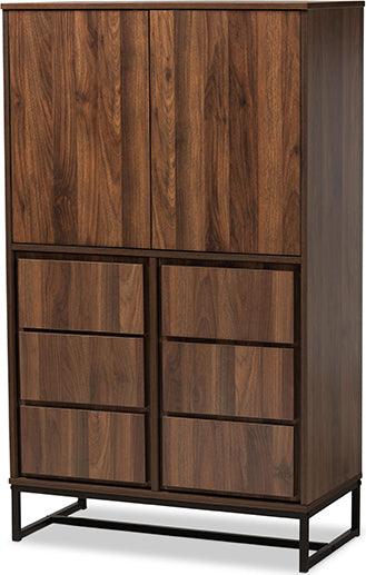 Wholesale Interiors Buffets & Cabinets - Neil Walnut Brown Finished Wood and Black Finished Metal Multipurpose Storage Cabinet