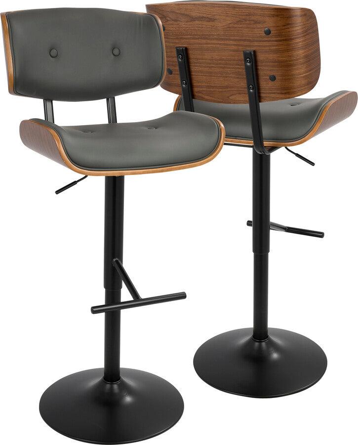 Lumisource Barstools - Lombardi Mid-Century Modern Adjustable Barstool in Walnut with Grey Faux Leather