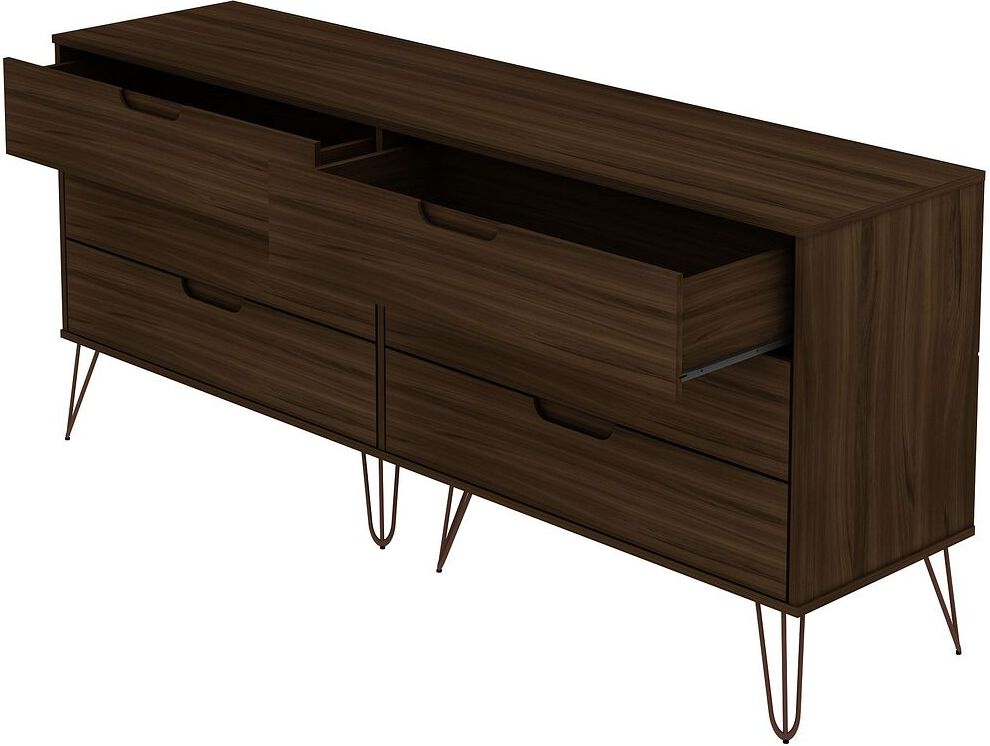 Manhattan Comfort Dressers - Rockefeller 6-Drawer Double Low Dresser with Metal Legs in Brown