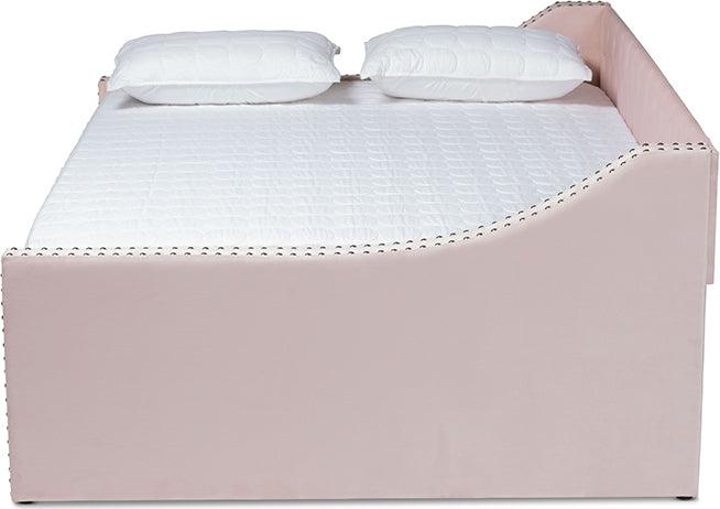 Wholesale Interiors Daybeds - Raphael Pink Velvet Fabric Upholstered Full Size Daybed with Trundle