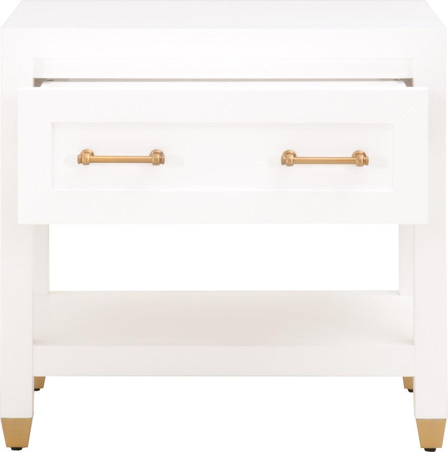 Essentials For Living Nightstands & Side Tables - Stella 1-Drawer Nightstand Matte White & Brushed Brass