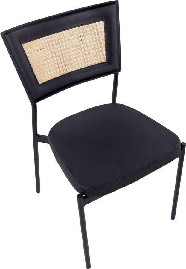 Lumisource Dining Chairs - Rattan Tania Contemporary Dining Chair In Black Metal, Black Faux Leather, & Rattan Back (Set of 2)