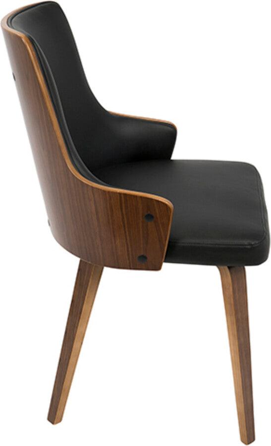 Lumisource Dining Chairs - Stella Mid-Century Modern Dining/Accent Chair in Walnut with Black Faux Leather - Set of 2