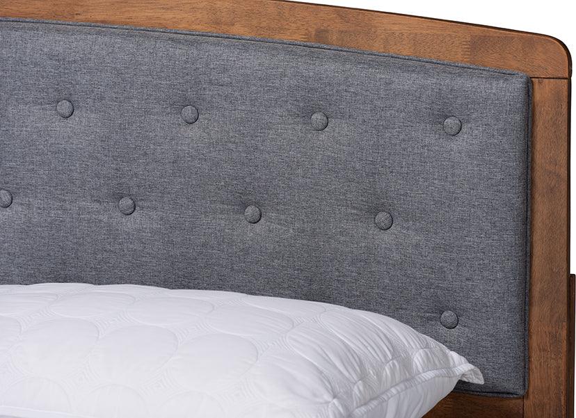 Wholesale Interiors Beds - Ratana Mid-Century Modern Grey Fabric and Brown Wood King Size Platform Bed