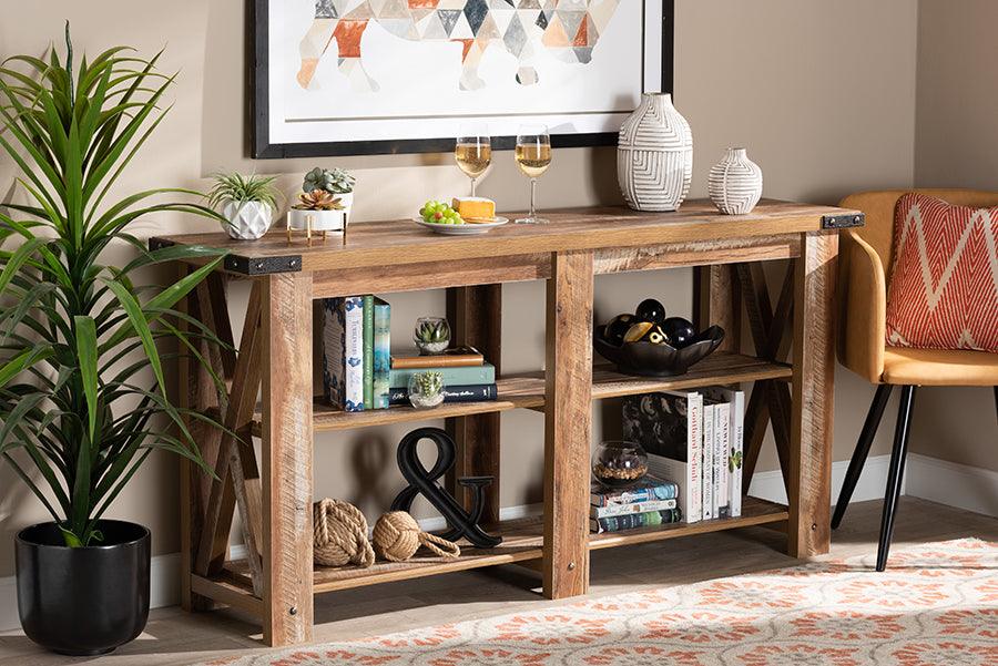 Wholesale Interiors Consoles - Angelo Modern and Contemporary Rustic Oak Brown Finished Wood Console Table