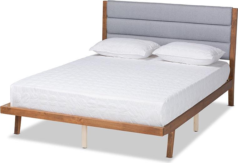Wholesale Interiors Beds - Jarlan Modern and Contemporary Grey Fabric and Brown Wood King Size Platform Bed