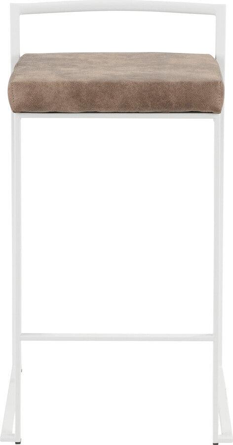Lumisource Barstools - Fuji Contemporary Stackable Counter Stool in White with Brown Cowboy Fabric Cushion - Set of 2