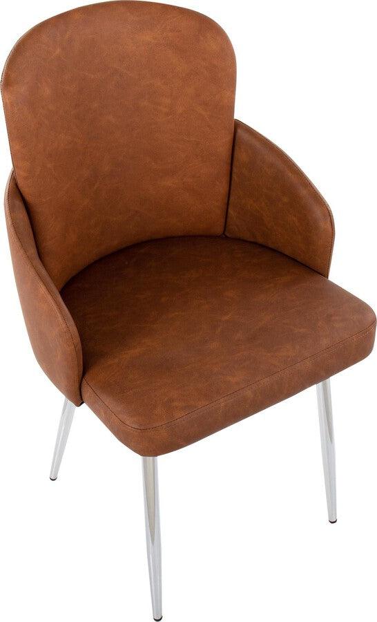 Lumisource Dining Chairs - Dahlia Contemporary Dining Chair In Chrome Metal & Camel Faux Leather With Chrome Accent (Set of 2)