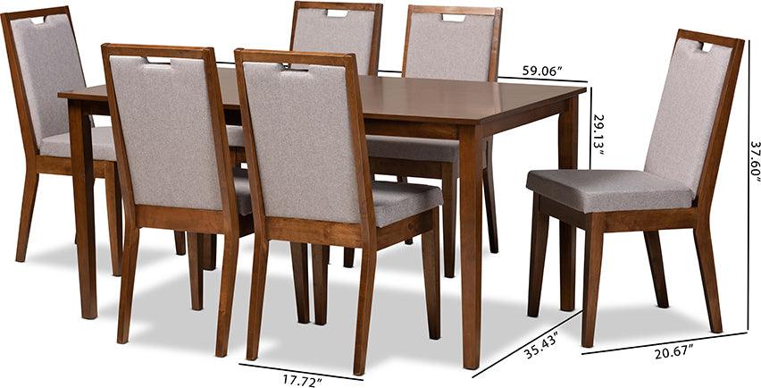 Wholesale Interiors Dining Sets - Rosa Grey Fabric Upholstered and Walnut Brown Finished Wood 7-Piece Dining Set