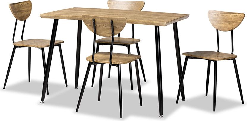 Wholesale Interiors Dining Sets - Gianetta Oak Brown Finished Wood and Black Metal 5-Piece Dining Set