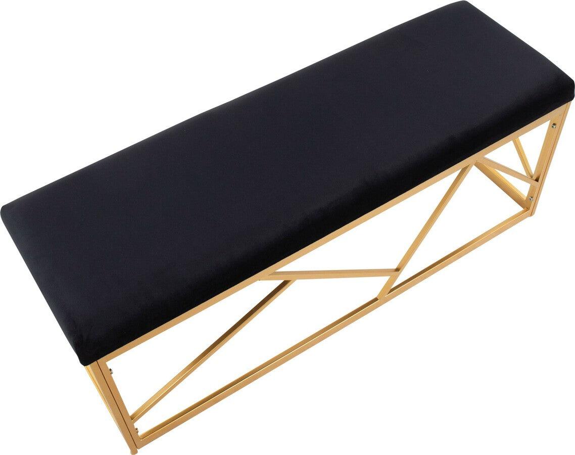 Lumisource Benches - Folia Glam Metal Bench In Gold Steel & Black Velvet