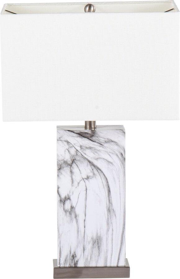 Lumisource Table Lamps - Cory Contemporary Table Lamp In White Marble & Stainless Steel With White Linen Shade