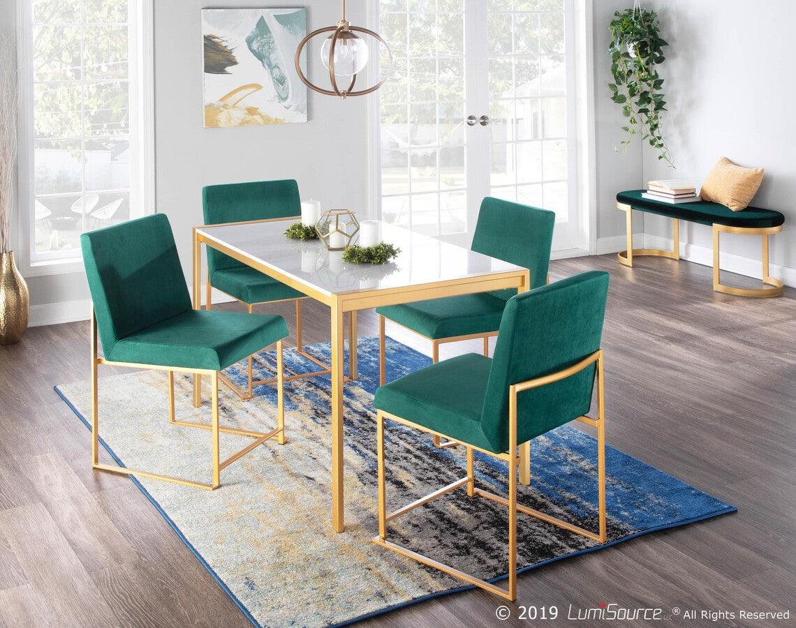 Lumisource Dining Chairs - High Back Fuji Contemporary Dining Chair in Gold and Green Velvet - Set of 2