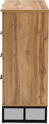 Wholesale Interiors Chest of Drawers - Franklin Oak Finished Wood and Black Finished Metal 5-Drawer Bedroom Chest