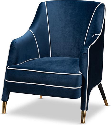 Wholesale Interiors Accent Chairs - Ainslie Glam And Luxe Navy Blue Velvet Fabric Upholstered Gold Finished Armchair