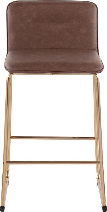 Lumisource Barstools - Casper Fixed-Height Contemporary Counter Stool in Gold Metal and Espresso Faux Leather - Set of 2