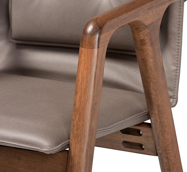 Wholesale Interiors Dining Chairs - Marcena Mid-Century Modern Grey Leather and Brown Wood 2-Piece Dining Chair Set