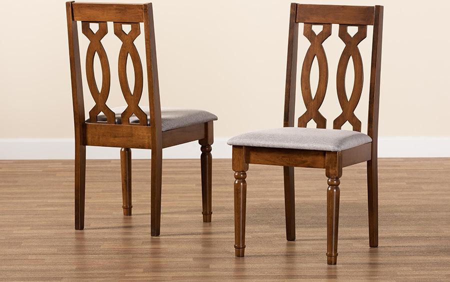 Wholesale Interiors Dining Chairs - Cherese Grey Fabric Upholstered and Walnut Brown Finished Wood 2-Piece Dining Chair Set