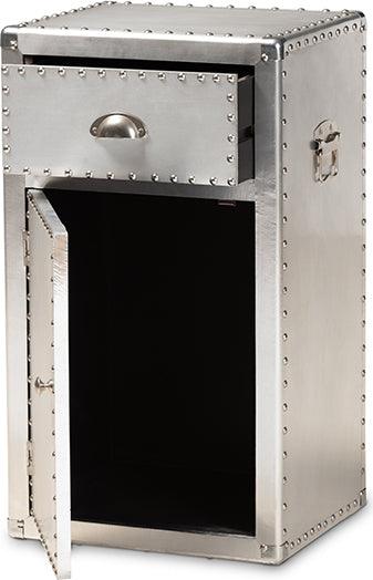 Wholesale Interiors Buffets & Cabinets - Serge French Industrial Silver Metal 1-Door Accent Storage Cabinet