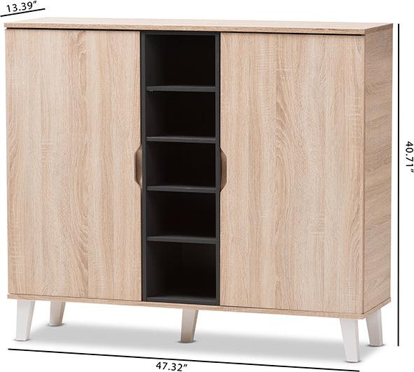 Wholesale Interiors Shoe Storage - Adelina Mid-Century Modern 2-door Oak and Grey Wood Shoe Cabinet