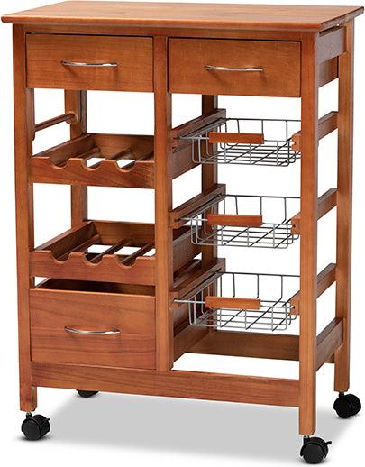 Wholesale Interiors Kitchen & Bar Carts - Crayton Contemporary Oak Brown Wood and Silver-Tone Metal Mobile Kitchen Storage Cart