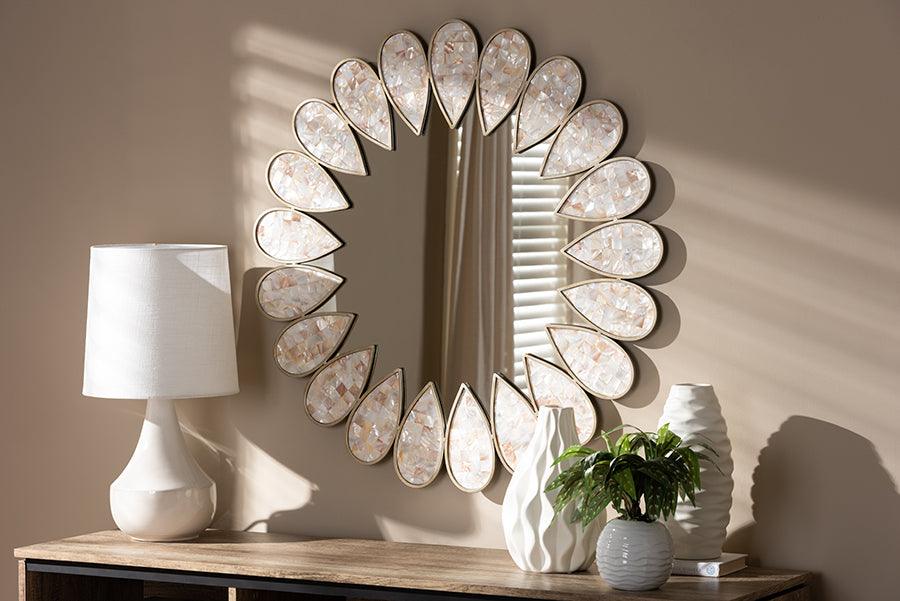 Wholesale Interiors Mirrors - Savita Antique Silver Finished Round Shell Petal Accent Wall Mirror