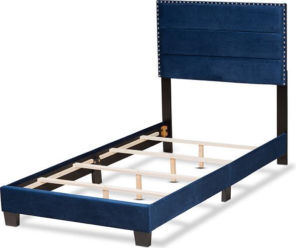 Wholesale Interiors Beds - Tamira Glam Navy Blue Velvet Fabric Upholstered Twin Size Panel Bed