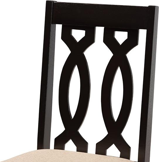 Wholesale Interiors Dining Sets - Callie Sand Fabric Upholstered and Dark Brown Finished Wood 7-Piece Dining Set