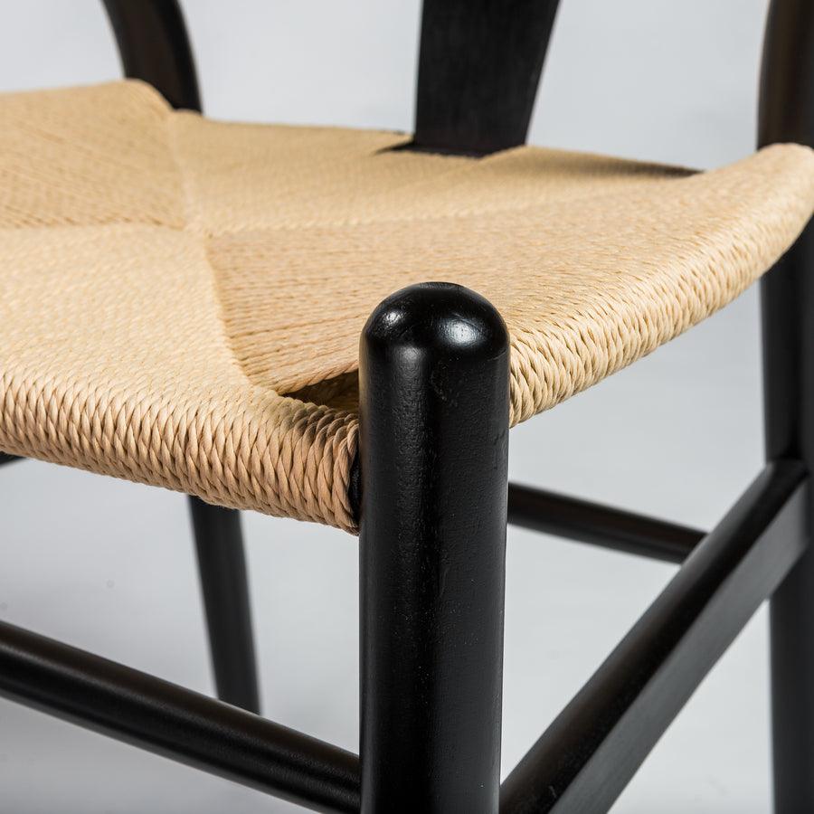 Euro Style Dining Chairs - Evelina Side Chair in Black with Natural Rush Seat - Set of 2