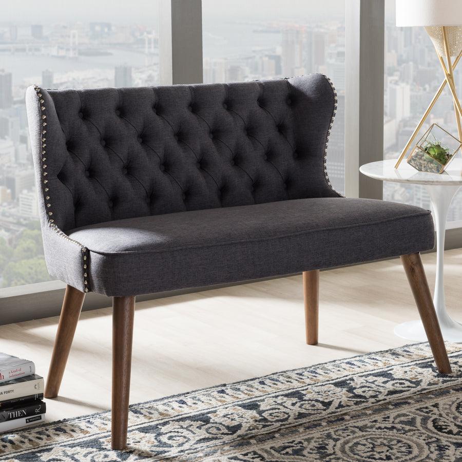 Wholesale Interiors Loveseats - Scarlett Brown Wood & Dark Grey 2-Seater Loveseat Settee