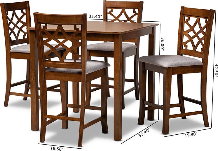 Wholesale Interiors Dining Sets - Nisa Grey Fabric Upholstered Walnut Brown Finished Wood 5-Piece Pub Set