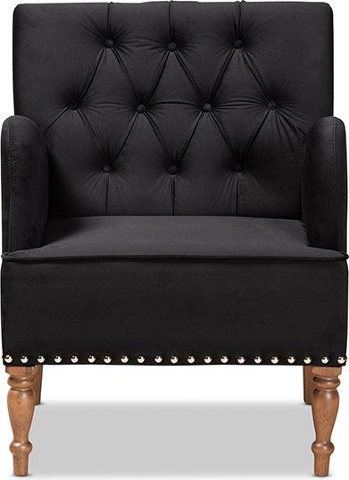 Wholesale Interiors Accent Chairs - Eri Contemporary Glam and Luxe Black Velvet and Walnut Brown Wood Armchair
