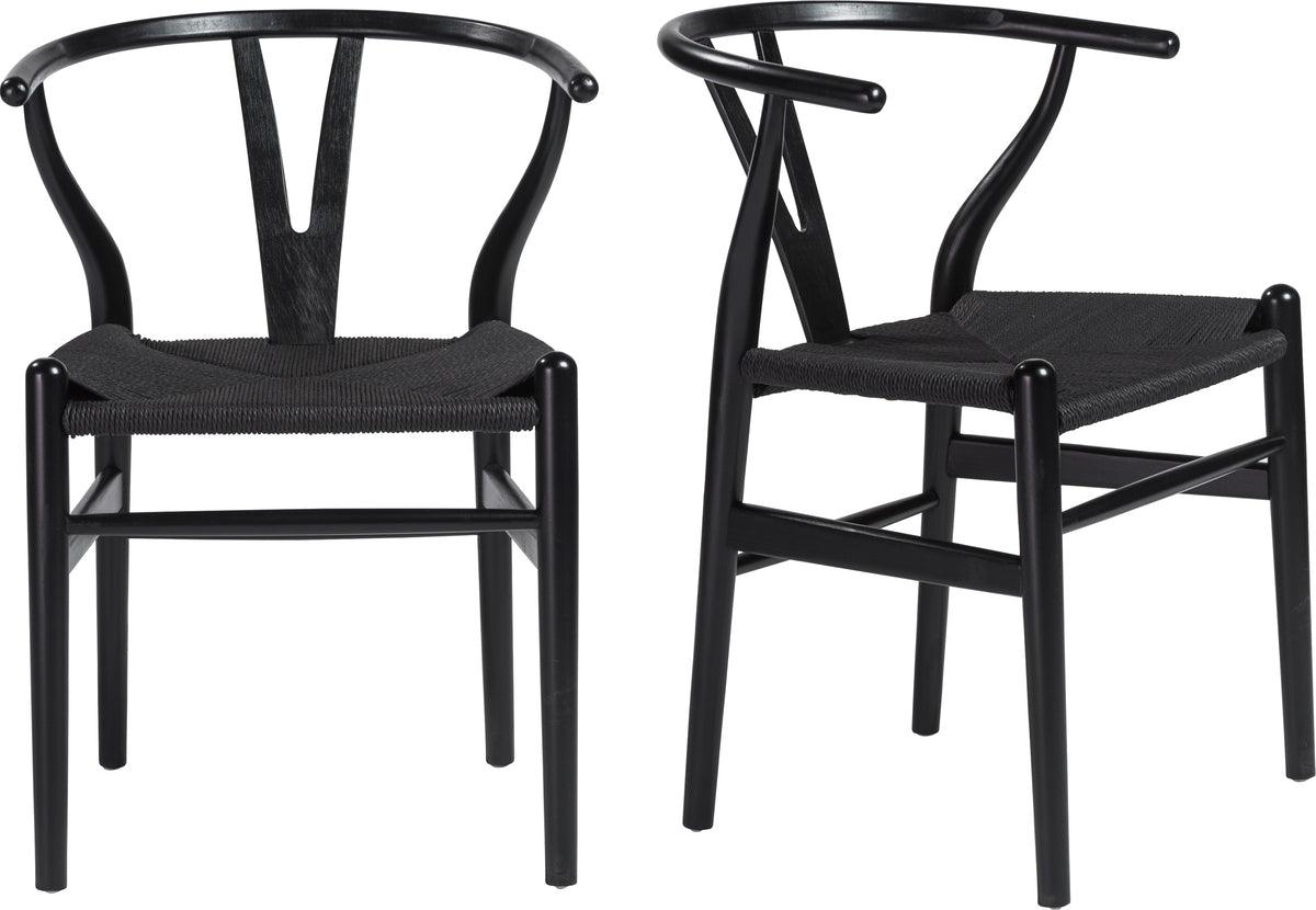 Euro Style Dining Chairs - Evelina Side Chair with Black Stained Framed and Black Rush Seat - Set of 2