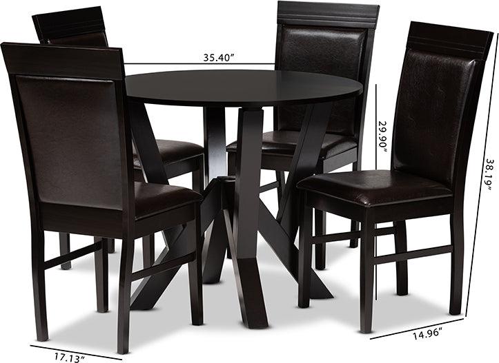 Wholesale Interiors Dining Sets - Nada Dark Brown Faux Leather Upholstered and Dark Brown Finished Wood 5-Piece Dining Set