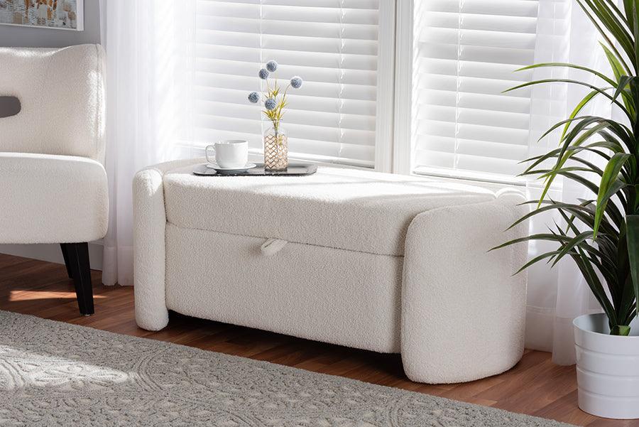 Wholesale Interiors Benches - Oakes Modern and Contemporary Ivory Boucle Upholstered Storage Bench