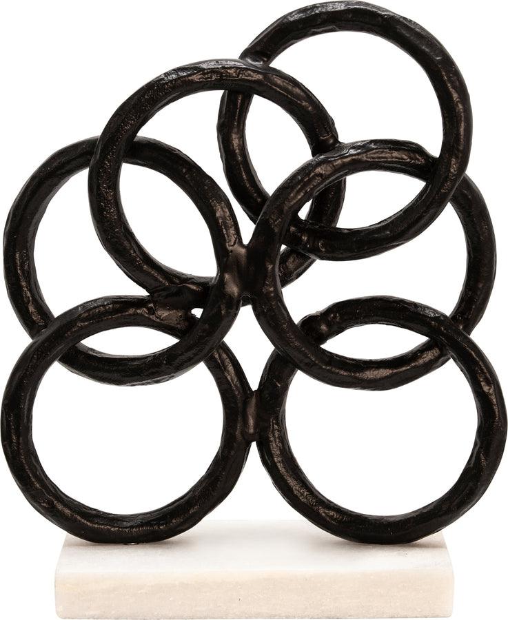 Sagebrook Home Decorative Objects - 13" Metal Rings On Marble Base, Black