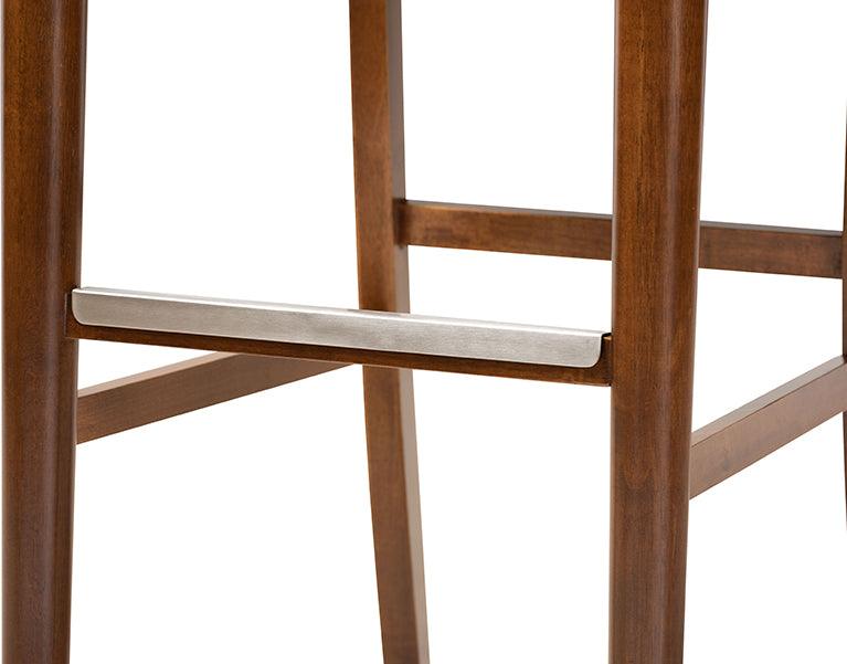 Wholesale Interiors Barstools - Alexandra Grey Fabric Upholstered and Walnut Brown Finished Wood 2-Piece Bar Stool Set