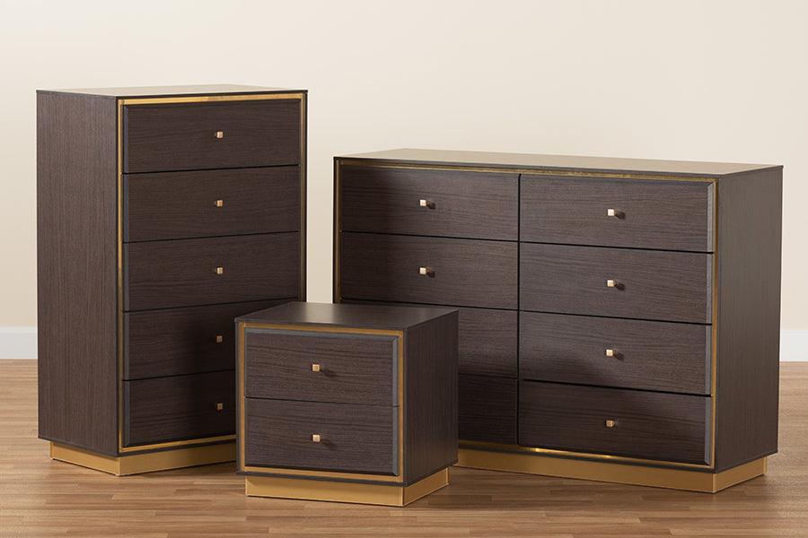 Wholesale Interiors Bedroom Sets - Cormac Dark Brown Finished Wood and Gold Metal 3-Piece Storage Set