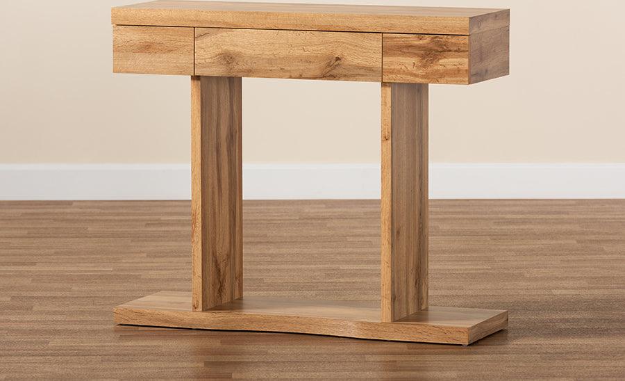 Wholesale Interiors Consoles - Otis Oak Brown Finished Wood 3-Drawer Console Table